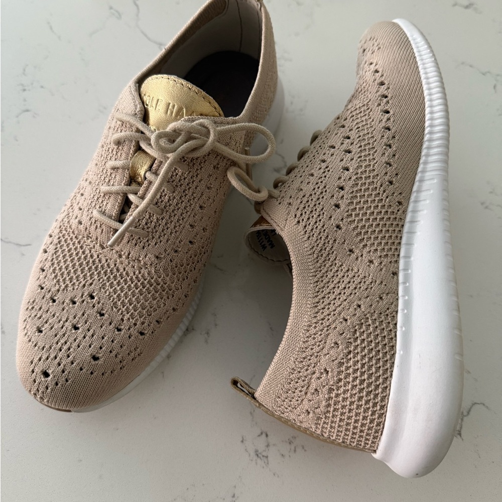 COLE HAAN Beige tan knit Sneakers zerogrand OXFORD stitchlight Merritt shoes 6.5 - Picture 2 of 7